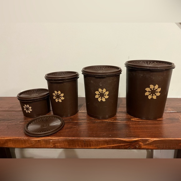 Tupperware Other - 4 Vintage Retro Tupperware Brown Mushroom Nesting Canisters Jars Lid Set Lot